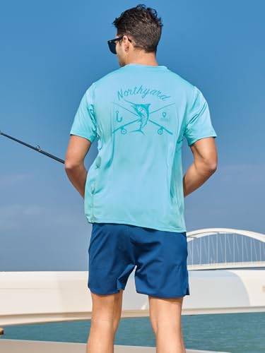 Men's Swim Shirts Rash Guard UPF 50+ Short Sleeve Sun T-Shirt Quick Dry Lightweight Fishing Beach Shirt