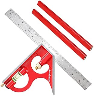AvenSmart Combination Square 300mm/12 Inches, Set Square with Stainless Steel Ruler, Scriber, Bubble Level and two Carpenter Pencils for DIY / Carpenters / Engineers-Red