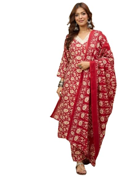 Image of Varanga Women -Thread & Sequin Embroidered Yoke Kurta With Trouser & Scallop Dupatta