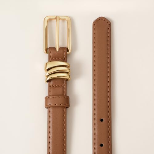 Black Skinny Genuine Leather Belt for Women with Gold Buckle and Metal Loops Perfect for Dresses and Jeans2