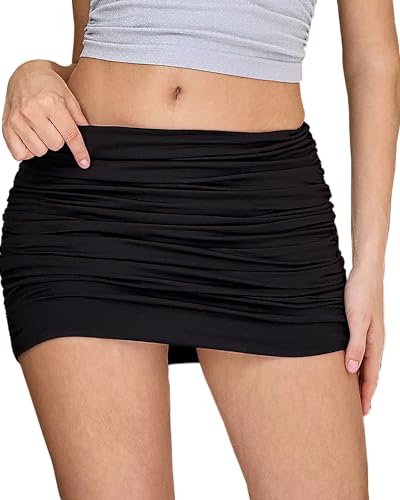 Women's Black Mini Skirt Low-Rise Waist Stretch Bodycon Short Mini Skirt