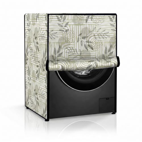 Image of Star Weaves Front Load Fully Automatic Washing Machine Cover for 6 kg, 6.5 kg, 7kg & 7.5 kg (Beige & Black) | Waterproof & Dustproof Polyester Fabric with Zipper | Protection Cover | 59 x 59 x 86 cms