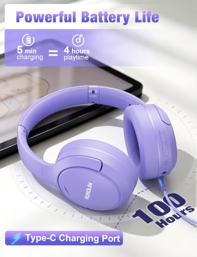 Image of RUNOLIM Hybrid Active Noise Cancelling Headphones, Wireless Over Ear Bluetooth Headphones with Microphone, 100H Playtime, Foldable Headphone with HiFi Audio, Deep Bass for Home Travel Office(Purple)