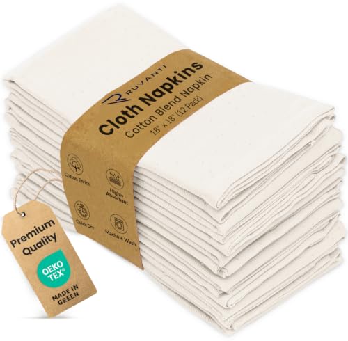 Image of Ruvanti Cloth Napkins Set of 12, Cotton Enrich 18 inchx18 inch - Natural