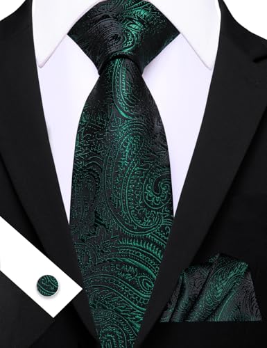 Image of Barry.Wang Men Ties Paisley Woven Silk Necktie Set with Pocket Suqare Cufflinks Formal