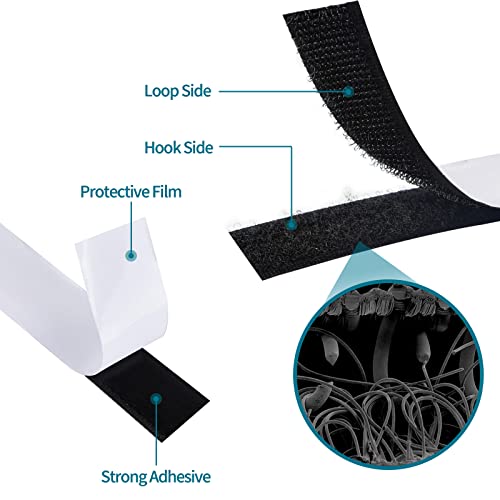 Image of 3 /4 Inch x 82 Feet Black Hook and Loop Tape, Non Slip Couch Cushion Gripper | Bulk Sticky Back hook loop tape, Apply No Punching Wall Mounting, Keep Carpet Socket in Place at Home and Office