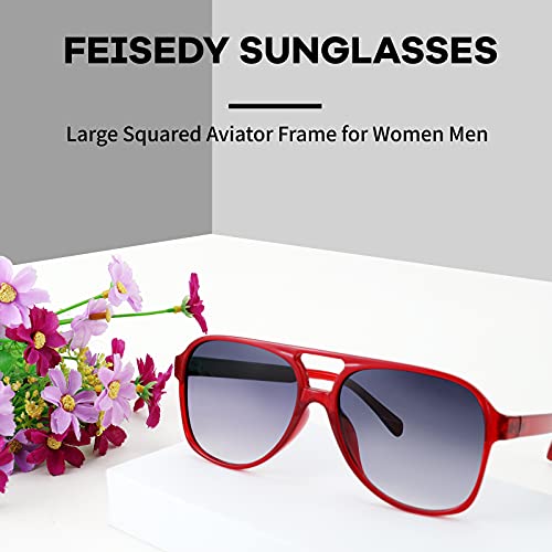 Image of FEISEDY Vintage Retro 70s Plastic Aviator Sunglasses Women Men Classic Large Squared Frame B2751