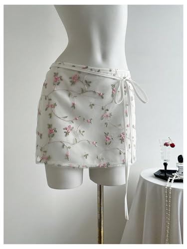 Floerns Women's Floral Embroidery Mesh Skirt Low Waist Vacation Boho Mini Skirts3