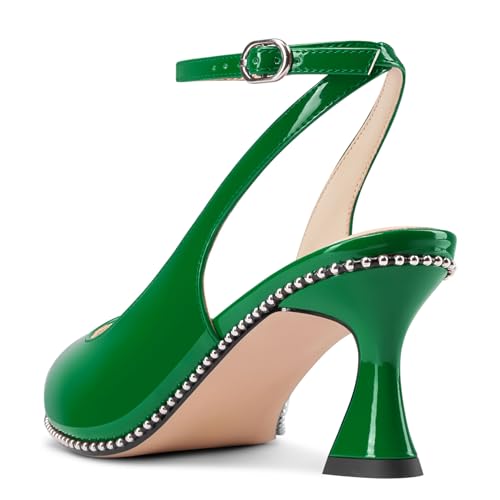 Image of NobleOnly Womens Slingback Heels Beaded Pumps Ankle Strap Pointed Toe Kitten Heels Dress Shoes 2.6 Inches