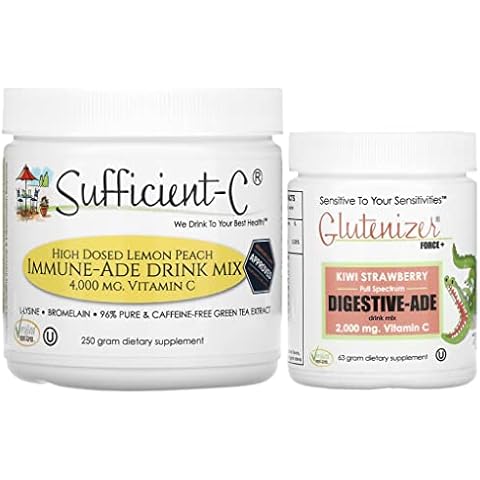 Sufficient-C 250 gram Lemon Peach Immune-ade Drink Mix & Glutenizer Force Plus Kiwi Strawberry Digestive-ade Drink Mix - Bundle Savings Cover