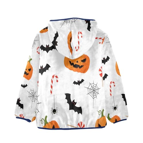 Halloween Themed Pattern Pumkins Toddler Fleece Jacket Girl Boys Hooded Fleece Jacket Coat Warm Outwear Zip-up 3-10T2