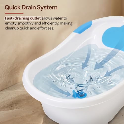 Image of Baybee Comfort Baby Bath Tub for 0 to 5 Years | Baby Bather & Bathtub with Anti-Slip Base & Quick Drains | Bath Tub for Kids with Soft Headrest & Compact Storage for Boys & Girls (Blue)