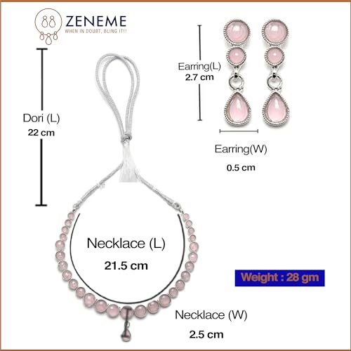 Oxidised Silver-Plated Round American Diamond Necklace Set