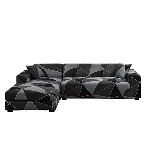 MIFXIN Sectional Sofa Covers 2 Pcs Stretch Couch Slipcovers for L Shape Sectional Couch Chaise Sofa Furniture Protector Covers for Pets Kids Children Dogs Cats (Black Gray)
