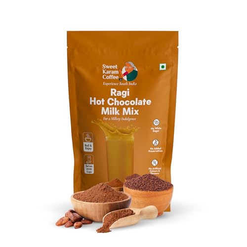 Image of Sweet Karam Coffee Ragi Hot Chocolate Mix - 500g | No Refined Sugar or Preservatives | Healthy Millet-Based Malt Drink | Rich in Fiber & Calcium | Perfect for Kids & Adults | Pack of 2(250g Each)