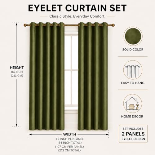 Image of Polyester Eyelet Door Curtain, Solid Plain Light Filtering Curtain for Bedroom, Living Room & Home Office, 7 Feet (84 x 48 Inch), Green, Pack of 2
