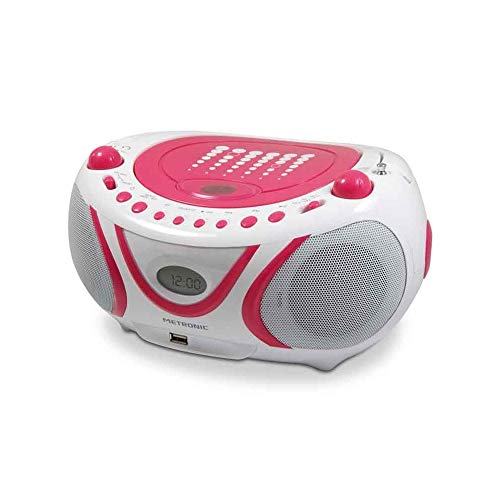 Metronic 477109 Radio / Lecteur CD / MP3 Portable Pop Pink avec Port USB - Rose et Blanc