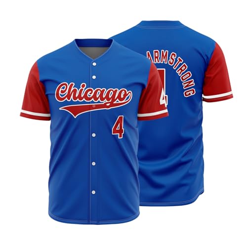 PWGVCAZ Mens #4 Baseball Stitched Sport Fan Shirts City Soft Button Down Jersey Blue Size XL