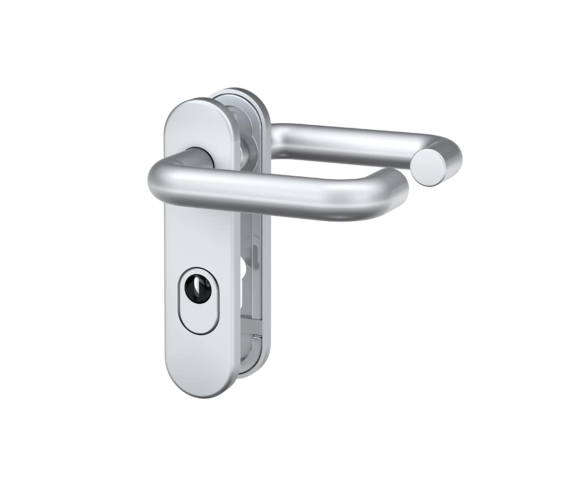 BASI Herraje para puerta de aluminio F1, para puertas interiores, grosor de la puerta 44-66 mm, cubierta de cilindro, juego de picaporte, placa corta redonda, herraje protector