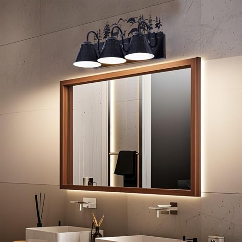 Image of Rustic 3-Light Black Vanity Light Fixtures with Deer Design, E12 Base Farmhouse Bathroom Lighting for Mirror, Cabinet, or Dressing Table (Small, Bulb Not Included)
