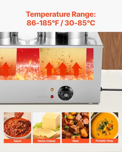 Image of VEVOR Electric Soup Warmer, Two 6.34QT Stainless Steel Round Pot with 86~185F Adjustable Temp, 1200W Commercial Bain Marie Compatible with Pans, Soup Station for Restaurant, Buffet