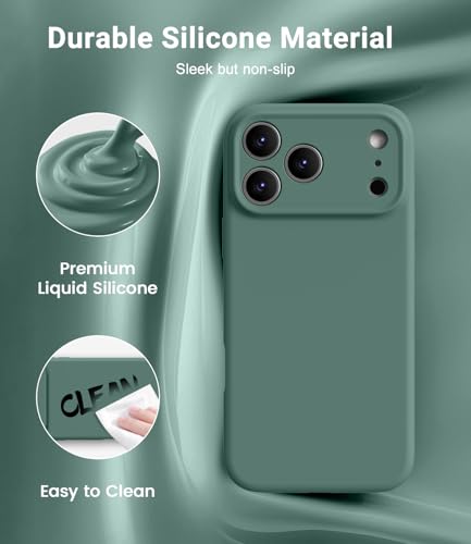 Coque silicone liquide iPhone 17 Pro OTOFLY finition premium vert pin