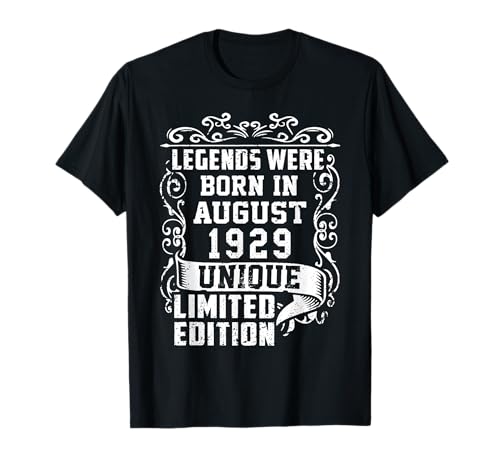Cumpleaños Agosto 1929 Edición Limitada Regalo Legend Camiseta