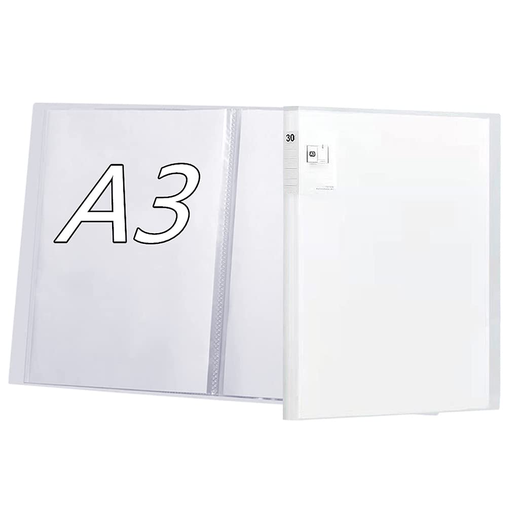 A3 Clear Pockets Art Plastic Sleeves Protectors, 30 Pags Diamond Painting Storage Book, Presentation Folders Display Binder Book for Artwork Report Photo, Large Portfolio Folder 12x16in