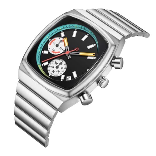 Image of CILOA Mens Watches Chronograph Stainless Steel Waterproof Date Analog Business Fashion Wristwatch for Men（Black）