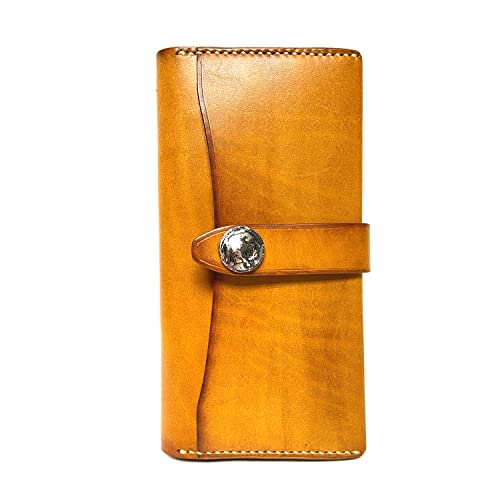 RARESTAN Geldbörse aus Leder mit langer Vintage-Handtasche aus echtem Rindsleder mit Schnappverschluss aus Metall im Retro-Stil, Light Tan, M Cover