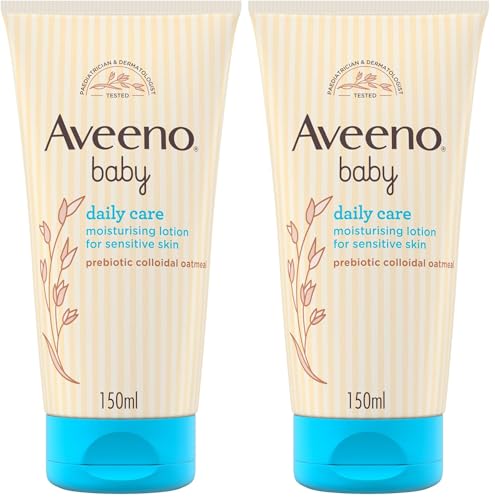 Aveeno Baby Daily Care Moisturising Lotion (2x 150ml), Soothing Baby Cream to Provide 24-Hour Hydration Suitable for Newborns and Infants, Gentle Lotion for Dry, Sensitive Skin Prone to Eczema