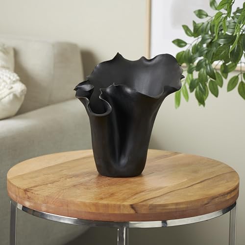Image of Deco 79 Ceramic Floral Decorative Vase Abstract Floral Inspired Centerpiece Vase, Flower Vase for Home Decoration 10 inch x 10 inch x 10 inch, Black