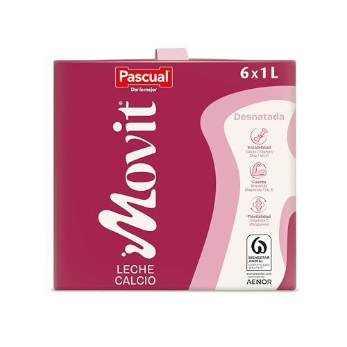 Pascual - Leche Desnatada Movit Calcio Bienestar Animal - Formato 6 x 1L