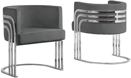 Pemberly Row Silla de ocio de barril de acento de terciopelo gris oscuro con patas cromadas plateadas