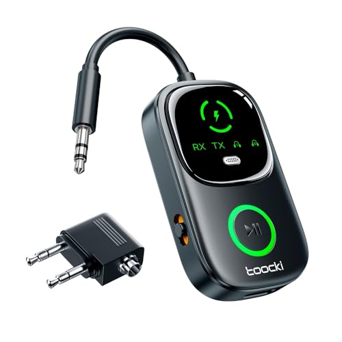 Image of Toocki Bluetooth 5.4 Adapter with LCD Display | 2-in-1 Wireless Transmitter & Receiver for TV, PC, Car Stereo, Home Audio | Supports Dual Headphones & Hands-Free Calls 3.5mm aux