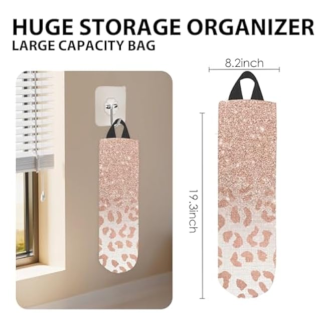 Plastic Bag Holder, Reusable Grocery Bag Organizer/Holder, Durable Large Grocery Bag Storage Dispenser ?for Home Kitchen, Pink Shiny Leopard