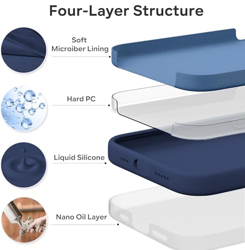 Image of eLzzi Microfiber Logo Cut Cover Compatible for iPhone 16 Pro Max Case Liquid Silicone Cases Full Body 4 Layer Protective Covers Shockproof Back Cover with High Raised Camera Lips (6.9 inch, Navy Blue)