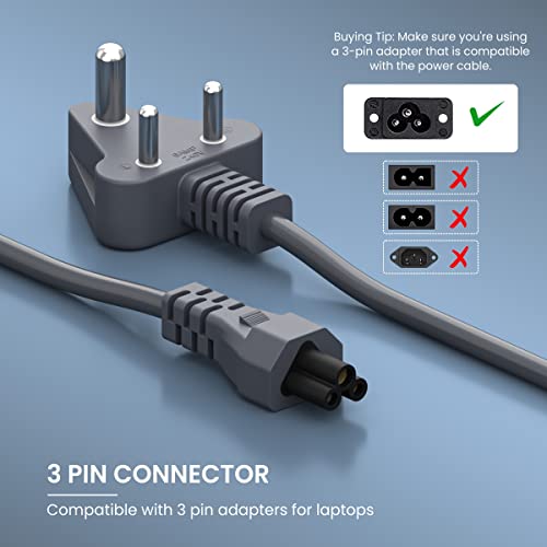 Image of Portronics Konnect G2 Laptop Power Cable with 3PIN Clover Power Connector, 1.5M Cord Length, 350W Load Capacity(Grey)