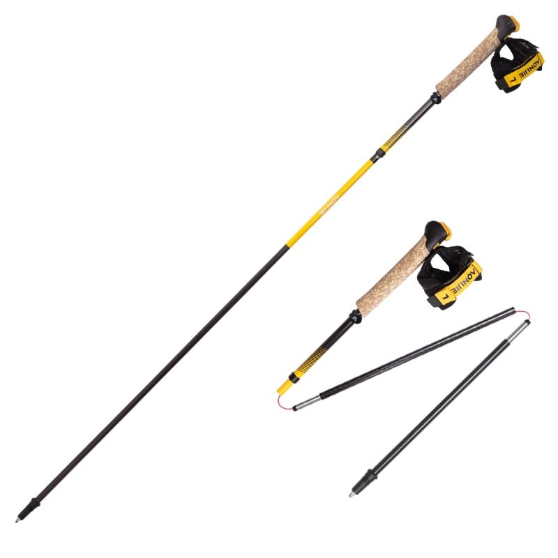 Bastones de trekking plegables, AONIJIE, Canbo fibra ligera bastones de senderismo, para caminar correr bastones con mango absorbente