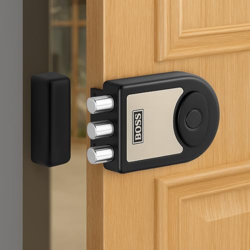 Image of B BOSS Three Dead Bolt Rim Lock with 4 High Security 14 Pin Ultra Keys Universal for Left /Right Handed Inside Opening Office or Home Main Door 15 Years Manufactuing Warranty (Jet Black)