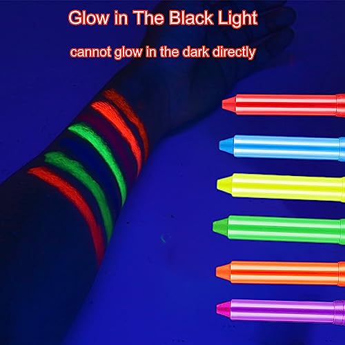 12 Pieces Glow Blacklight Face & Body Paint Makeup, Glow in The Dark Face Painting Kit Neon Paint Sticks for Kids Adult Halloween Glow Party4