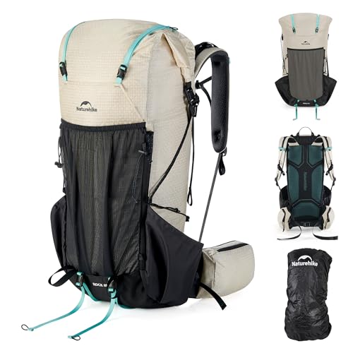 Image of Naturehike 60L Rock 2.0 Upgraded Internal Frame Hiking Backpack for Outdoor Camping Travel Backpacking, Ultralight with Rain Cover Backpack for Adults(White /L /60L)