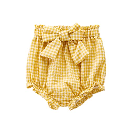 Toddler Baby Girls Plaid Bloomers High Waist Ruffle Bow Tie Diaper Cover Loose Harem Shorts