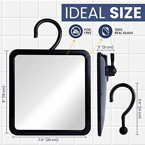 Hanging Fogless Shower Mirror For Shaving With Adjustable Swivel Hook And Distortion-Free Glass Surface - Fill Back Chamber/Reservoir With Hot Water For Anti-Fog Effect (8" X 7", Real Glass) #TOP4
