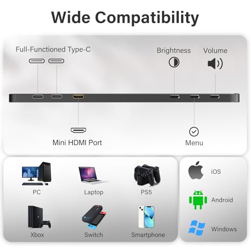 Image of Lepow Portable Monitor 15.6 Inch, FHD 1080P USB-C HDMI Gaming Ultra-Slim IPS Display Eye Care Screen with Speakers, External Monitor for Laptop PC PS4 Xbox Phone w /Smart Cover, Plug & Play Black