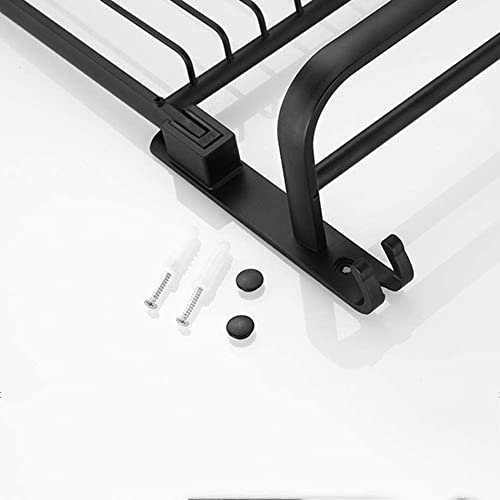 Towel Holder Bathroom Wall With Shelf, Double Foldable Towel Holder With Towel Rail, Bathroom Towel Holder Black With Hooks,50Cm #TOP5