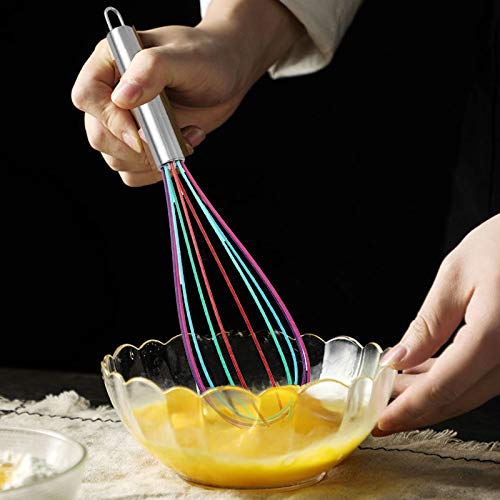 2 PCS Silicone Whisk Set, Colourful Mini Whisks Silicone Wire Hand Kitchen Whisks Rainbow Egg Beater Non-Stick Manual Egg Whisks with Grip Handle (8 &10 inch) - Image 5
