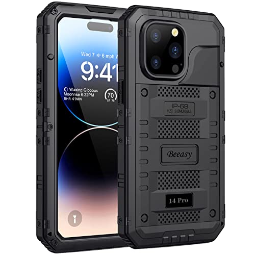 Beeasy for iPhone 14 Pro Case Waterproof Heavy Duty Shockproof Tough Metal Armour Cover Dustproof Built-in Screen Protector