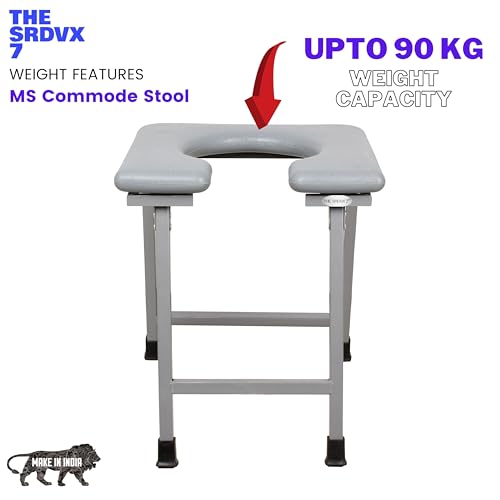 Image of Commode Stool | Premium Folding Powder Coated Metal Shower Bathing Indian Stool | Toilet Seat | Heavy Duty | Elderly Disabled Man & Pregnant Women | Safe Stool | Anti-Slip (Grey)