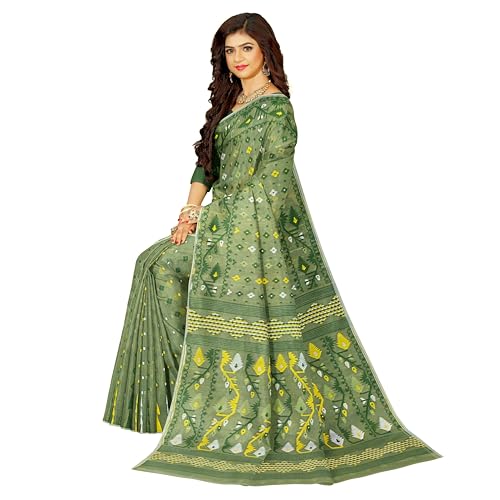 Image of Mayabi Women's Dhakai Jamdani Cotton Silk Saree Traditional Bengali Tant Korat Work, Without Blouse Piece